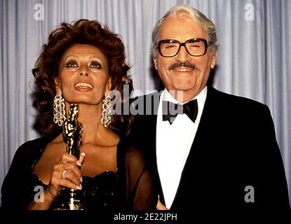 Sophia Loren and Gregory Peck at the 63rd Academy Awards ceremony on ...