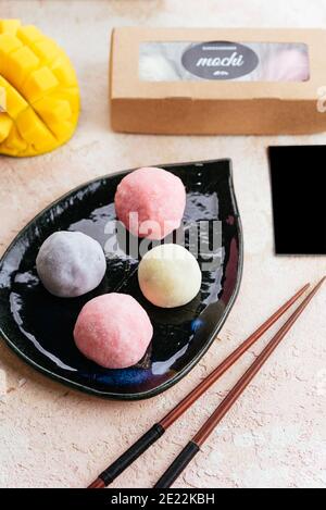 Japanese ice cream Mochi in rice dough. Traditional Japanese dessert Stock Photo