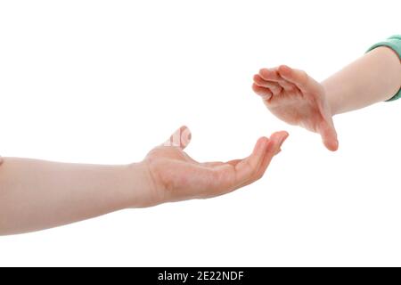 Two male hands reaching towards each other high quality photo Stock Photo