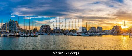 Summer morning, a panoramic of the seaside resort of La Grande Motte, in Occitanie, France Stock Photo