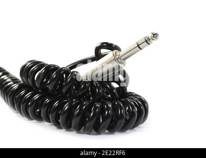 Audio jack with cable on white background Stock Photo
