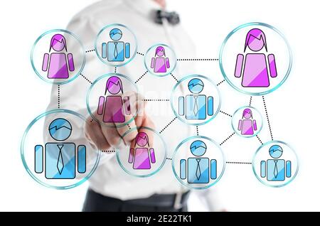 Social network concept shown by a man in background Stock Photo
