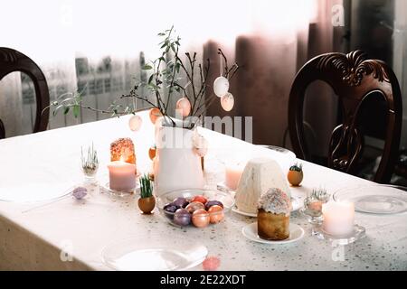 Glass vase with pussy willow tree branches on white table indoors Stock  Photo - Alamy