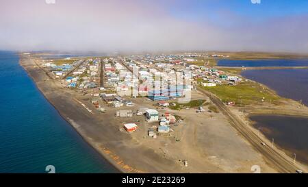 They changed the name from Barrow to Utqiagvik here we see the waterfront into the Beaufort Sea in the Arctic Ocean Stock Photo