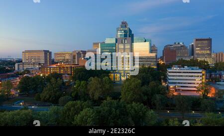 Sunrise Over Cristina River and Downtown City Skyline Wilmington Delaware Stock Photo