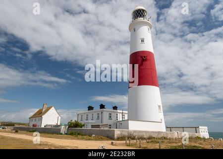 Landscape photo of Portland Bill lighthouse on the Jurassic coast in Dorset Stock Photo