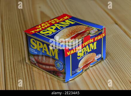 Fruehstuecksfleisch Spam der Fa. Hormel Stock Photo