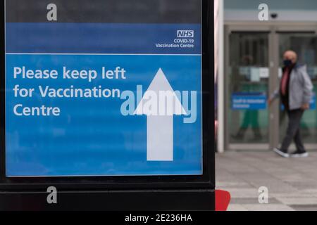 11 January 2021. London, United Kingdom. The Excel Centre Nightingale Hospital where the Covid-19 vaccination jab is being administered to the elderly.. The hub is one of a few hubs around the Uk to administer mass vaccination jabs.  . Photo by Ray Tang Stock Photo