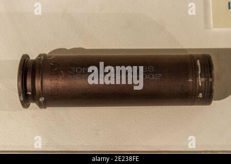 M788 Shell 30mm inert shell on display at the Army Flying Museum, a Military ...
