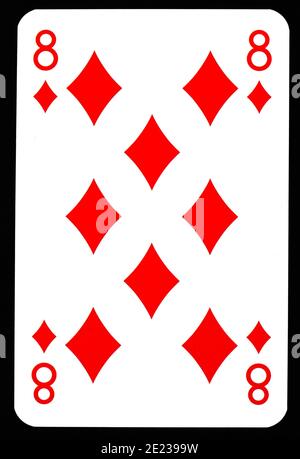 Eight of Diamonds playing card isolated on black. Stock Photo