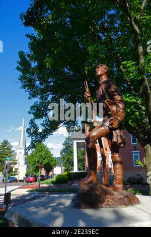 Statue of George Washington outside Circuit Court for Allegany County building, First Presbyterian church in background, Cumberland, Maryland MD, USA Stock Photo