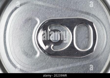 Close macro image of the push tab on the top of a drinks can Stock Photo