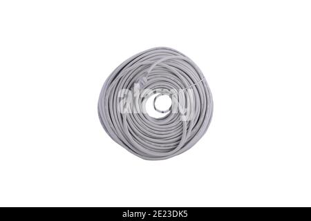 Gray UTP cable for internet connection on a white background Stock Photo
