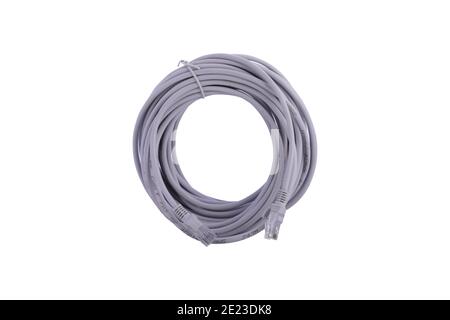 Gray UTP cable for internet connection on a white background Stock Photo