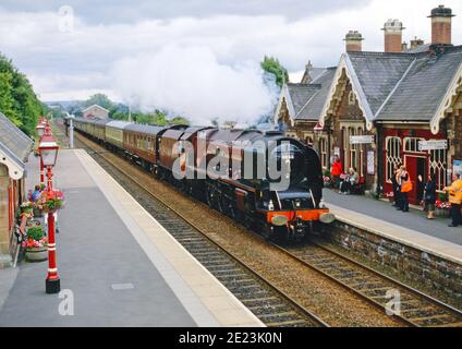 Coronation Class No 6233 Duchess of Sutherland at Appleby in Westmorland, Settle to Carlisle railway, England in 2000s Stock Photo