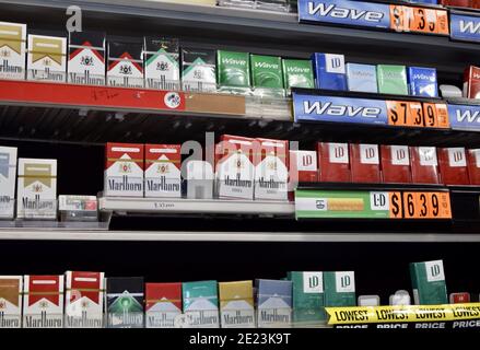 FRESNO, UNITED STATES - Dec 28, 2020: A photo of cigarettes on a store  shelf Stock Photo