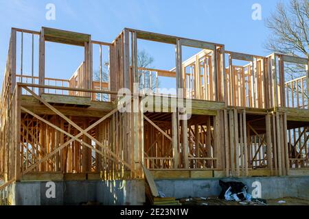 New construction of beam construction house framed the ground up framing Stock Photo