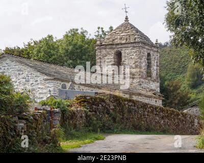 Parish church of San Esteban in a small Galician hamlet - Linares, Galicia, Spain Stock Photo