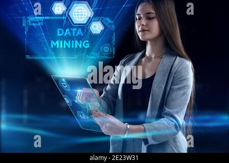 Business, Technology, Internet and network concept. Young businessman working on a virtual screen of the future and sees the inscription: Stock Photo