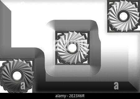 The boxed embossed fans in a black and white world of grey matter Stock Photo