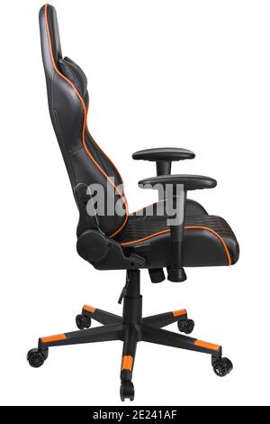 Computer chair for PC gamers isolated on white background. PC gaming chair. E-sport, tournament, championship. Sport design gaming chair with cushions Stock Photo