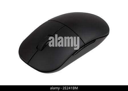 Wireless optical computer mouse isolated on white background. Portable slim cordless mouse. Wireless mouse for laptop, PC, desktop computer. Stock Photo