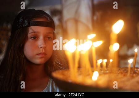 Girl in the New Athos Simon-Kananitsky Monastery Stock Photo