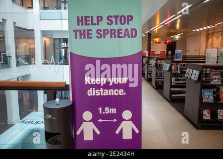 Sydney, Australia. 12th January 2021. Social distancing sign in Customs House library during the coronavirus (Covid-19) pandemic. Credit: Richard Milnes/Alamy Live News Stock Photo