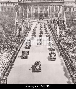 The anschluss succeeded: Hitler entered Vienna (April 1938). The Reich began its policy of annexations by controlling Austria. Stock Photo