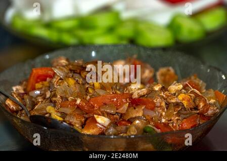 desi spicy food from Pakistan and India presentation in traditional pots Stock Photo