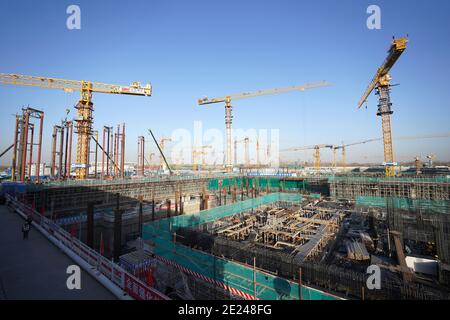 Beijing, China. 25th Dec, 2020. Landmark projects of Beijing's sub-center are under construction in Tongzhou District of Beijing, capital of China, Dec. 25, 2020. TO GO WITH XINHUA HEADLINES OF JAN. 12, 2021 Credit: Ju Huanzong/Xinhua/Alamy Live News Stock Photo