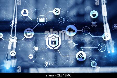 Data security concept. Icons: Closed Padlock, Wifi And cloud on digital background Stock Photo