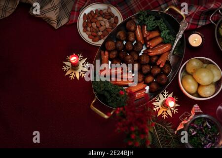 High angle view of Christmas food on table Stock Photo