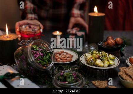 High angle view of Christmas food on table Stock Photo