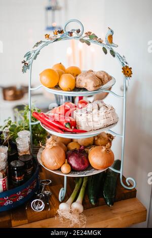 Various vegetables on stand Stock Photo
