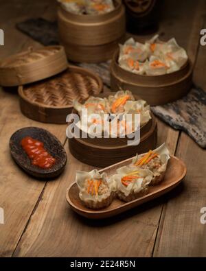 Shumai steamed Chinese dumplings with pork Stock Photo