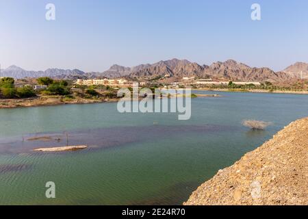 Sheikh Maktoum Bin Rashid Al Maktoum Dam in Hatta, Hajar Mountains, United Arab Emirates. Stock Photo