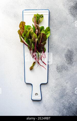 Beetroot leaves on a serving dish Stock Photo