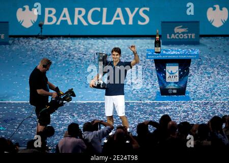 Roger Federer with the ATP Finals trophy Stock Photo