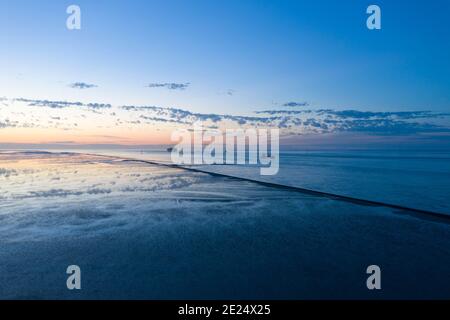Drone view, Wadden Sea with world shipping route in the background, Cuxhaven, Lower Saxony, Germany, Europe Stock Photo