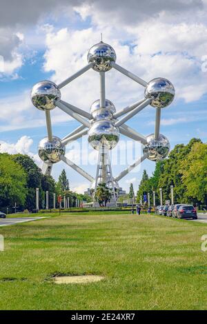 Brussels, Belgium - July 20, 2020: Atomium is a 102 meter tall iron atom model, originally constructed for Expo '58. Stock Photo