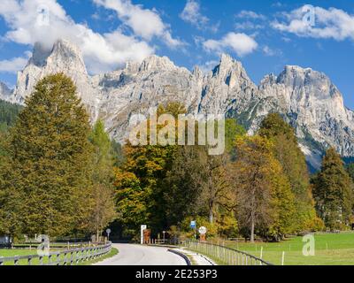 Valle del Canali in the mountain range Pale di San Martino, part of UNESCO world heritage Dolomites, in the dolomites of the Primiero.  Europe, Centra Stock Photo