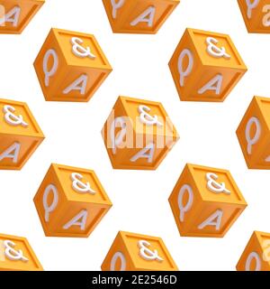 Seamless pattern Question and Answer cube box minimal concept. Cartoon 3d QA chat bubble illustration. 3d render Stock Photo