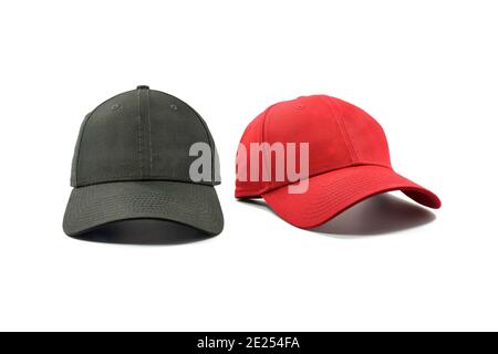 Black and red fashion and baseball cap isolated on white background. Stock Photo