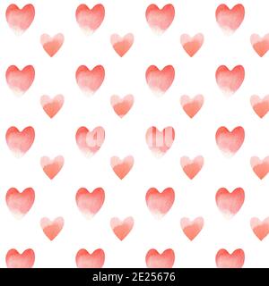 Seamless red watercolor gradient hand painted hearts pattern. Valentine's day pink background Stock Photo