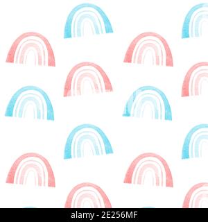 Watercolor seamless pattern rainbows pastel background. Pink and blue kids rainbow. Baby rainbow digital paper Stock Photo