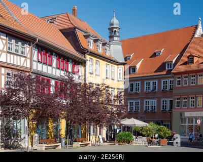 Old town houses buildt with traditionl timber framing at the square Neumarkt. The medieval town and spa Bad Langensalza in Thuringia. Europe, Central Stock Photo