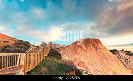 Hallett Cove boardwalk around Sugarloaf at sunset, South Australia Stock Photo