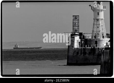 English Channel looking to Cap Gris Nez France 1996 From Dover Docks looking to the French Coast. Stock Photo