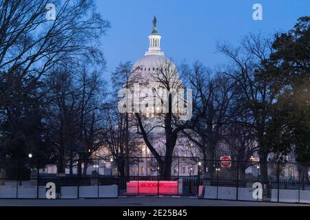 12 January 2021- Washington DC-  The Capitol is seen surrounded by a protective fence. Photo Credit: Chris Kleponis/Sipa USA Stock Photo